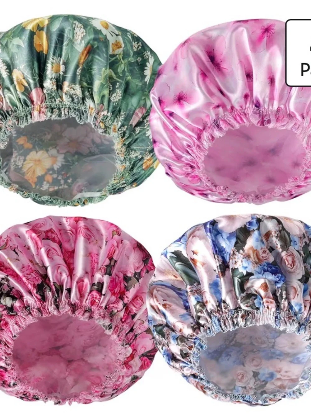 Kids Floral Pink Waterproof Shower Cap - Reusable Bath Hair Bonnet